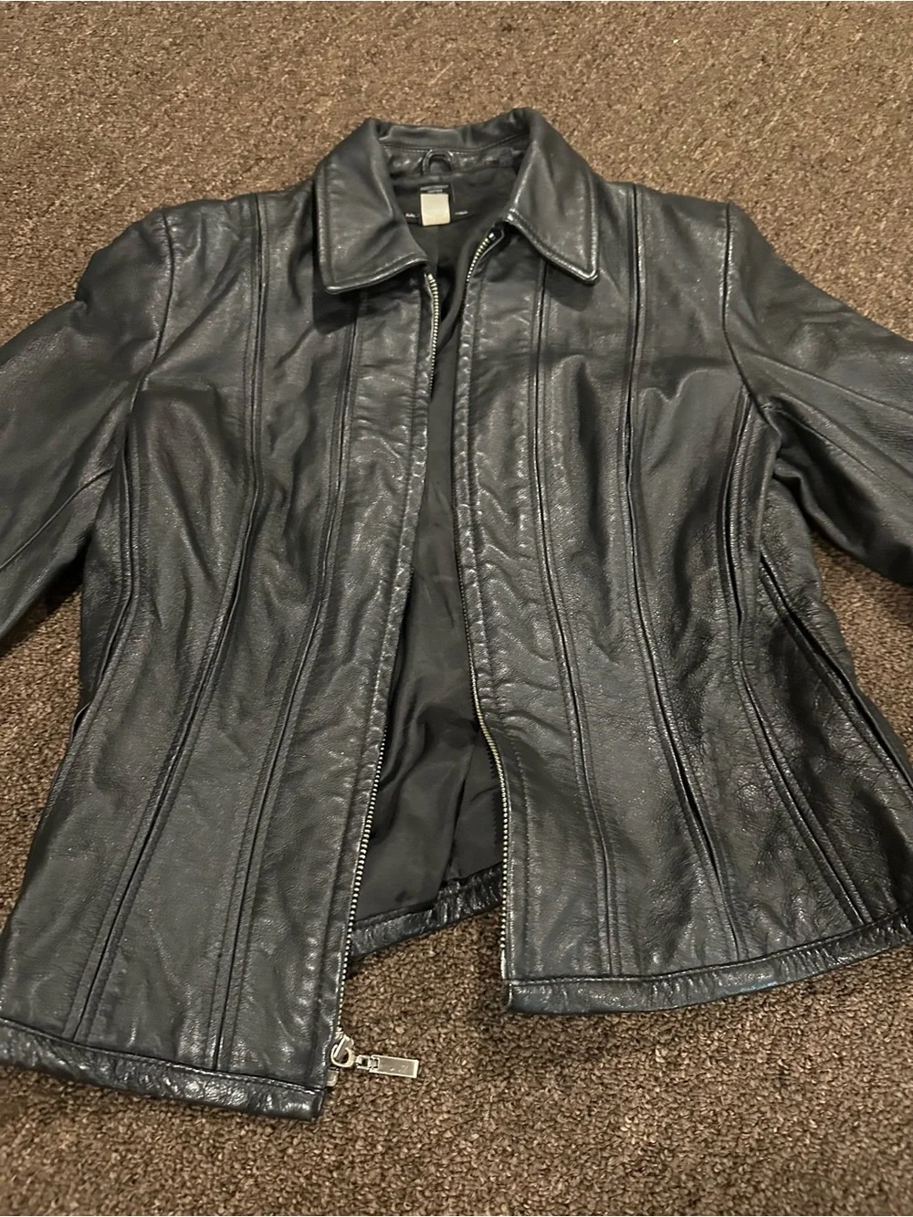 Moda International Black Leather Zip Jacket
